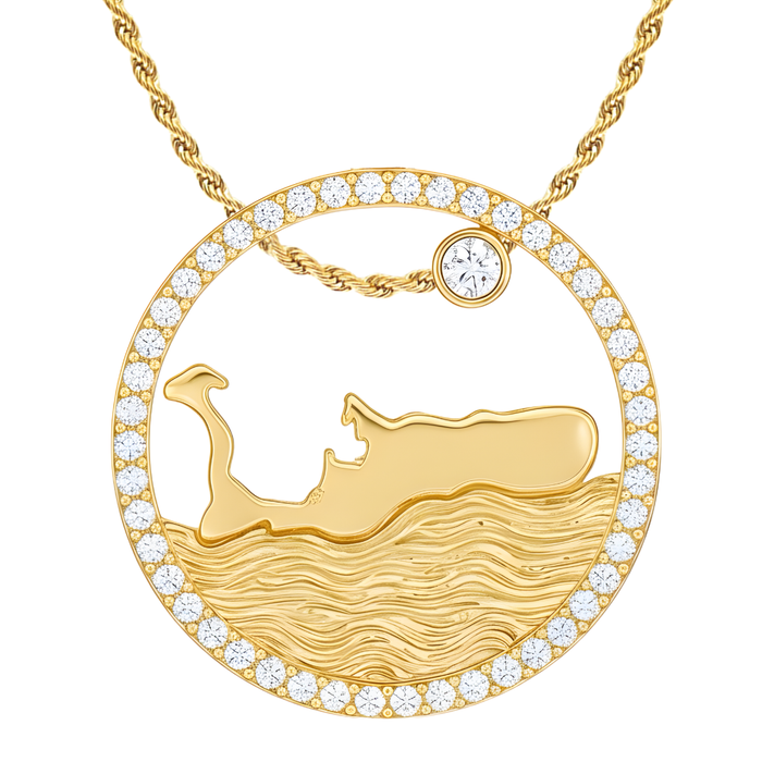 Circle of Grand Cayman Islands Map Necklace 1.00CTW Diamonds on Border 14K Gold