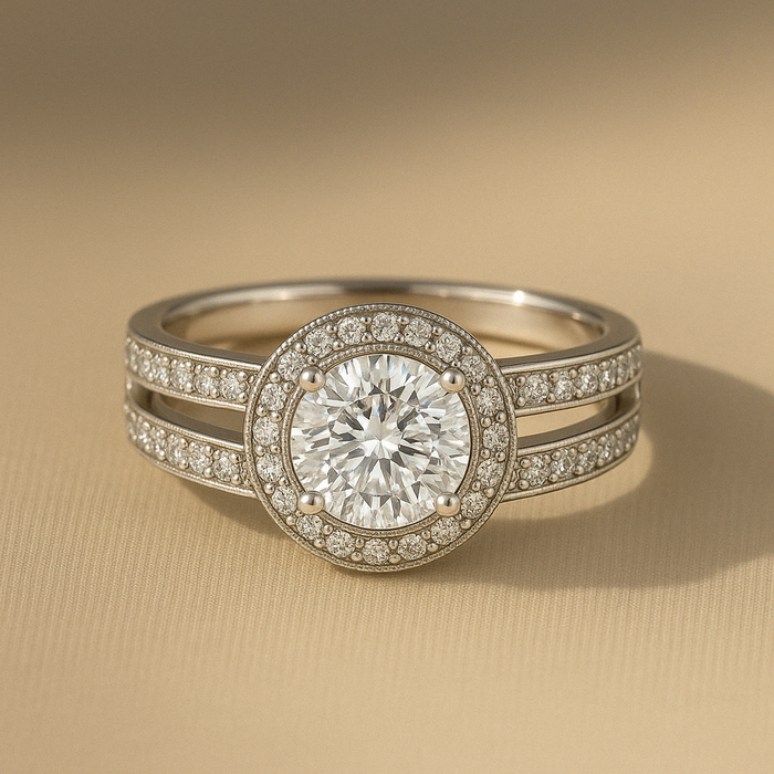 Split Band Lab Grown Diamond Engagement Ring 1.00CTW set in 14k Gold