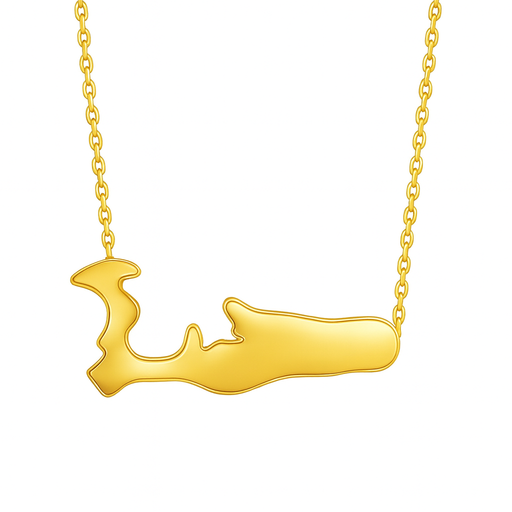Gold necklace with a unique Cayman Islands Necklace pendant on a white background
