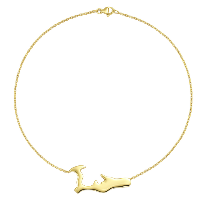 Large Grand Cayman Islands Map Anklet 14K Gold