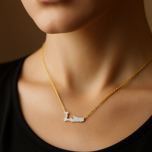 Large Cayman Map 0.10cttw Diamond Necklace 14kt Gold