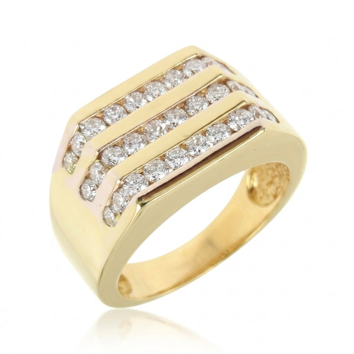 Men's Three Row Diamond Ring 1.75 ct tw 14kt Gold