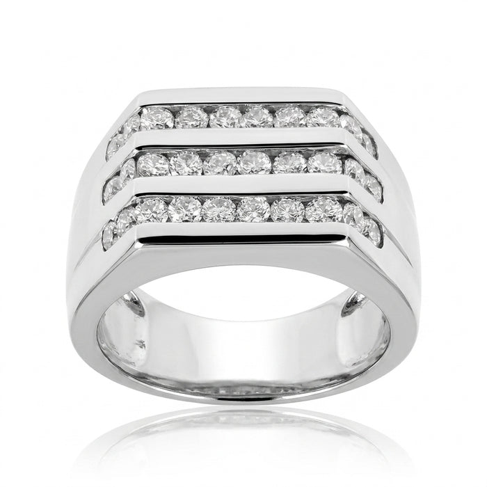 Men's Three Row Diamond Ring 1.75 ct tw 14kt Gold