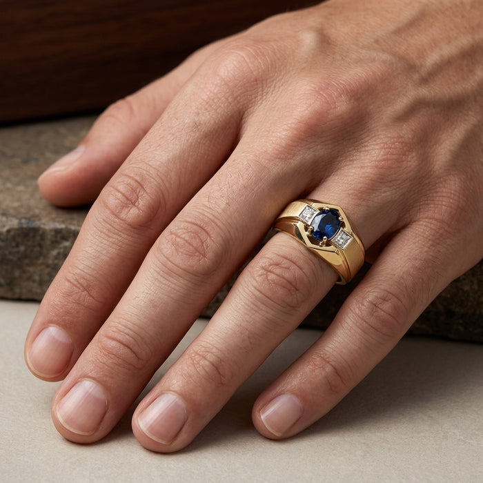 Men's Sapphire 0.50ct and Diamond Ring 0.02ct tw 14kt Gold