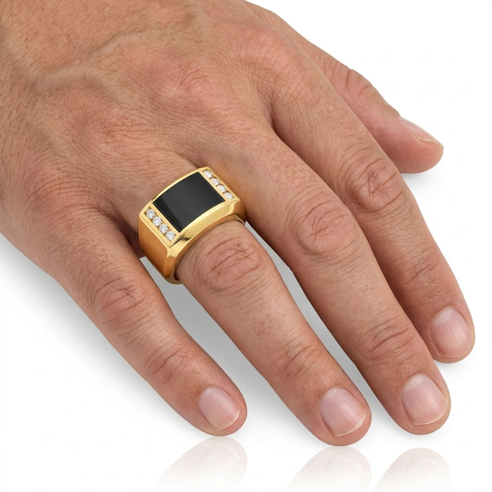 Men's Diamond Ring 1.05 ct tw 14kt Gold & Black Onyx