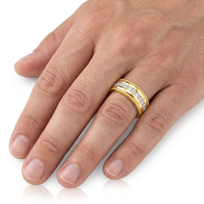 Men's Channel Diamond Ring 1.00 ct tw with Milgrain 14kt Gold