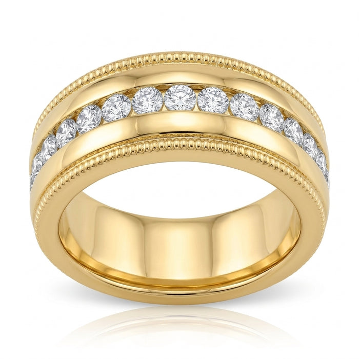 Men's Channel Diamond Ring 1.00 ct tw with Milgrain 14kt Gold