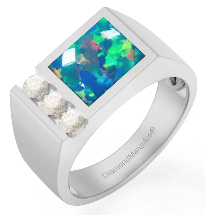 Men's Inlay Opal and Diamond Ring 0.50ct tw 14kt Gold