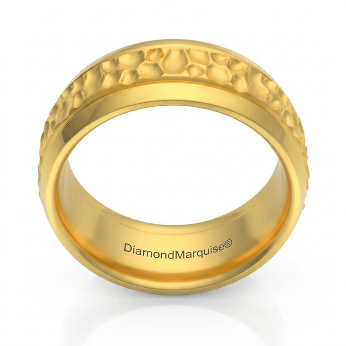 Wedding Band 14kt Gold Beveled 7MM Hammered Gold