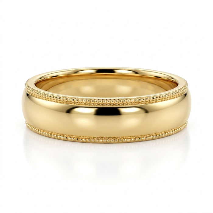 Wedding Band 14kt Gold Milgrain 6MM