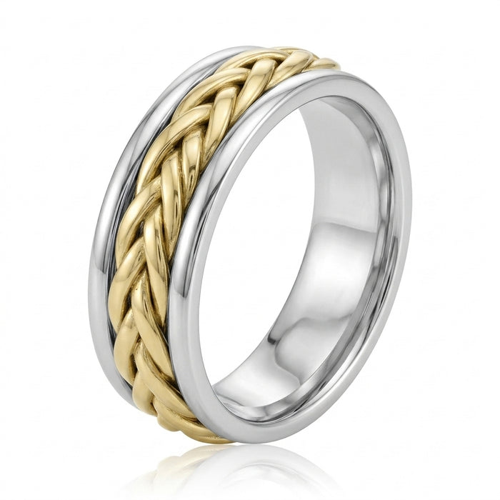 Wedding Band 14kt Gold 5MM Yellow And White Gold Woven