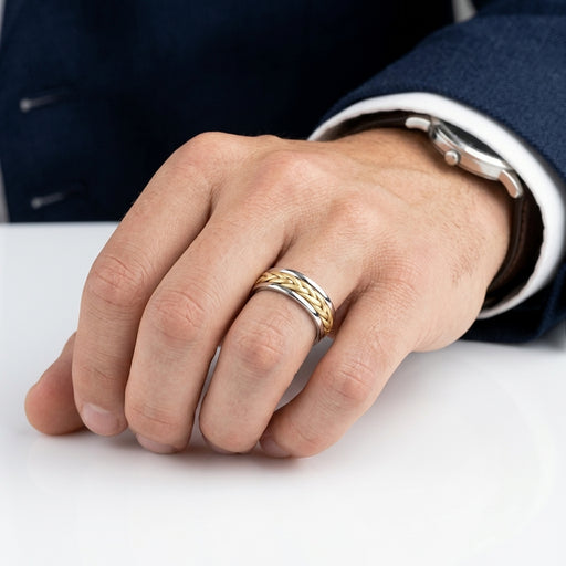 Wedding Band 14kt Gold 5MM Yellow And White Gold Woven