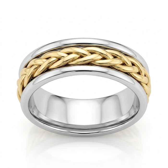 Wedding Band 14kt Gold 5MM Yellow And White Gold Woven