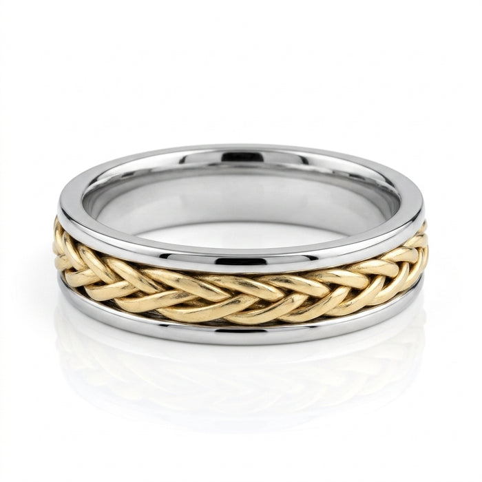 Wedding Band 14kt Gold 5MM Yellow And White Gold Woven