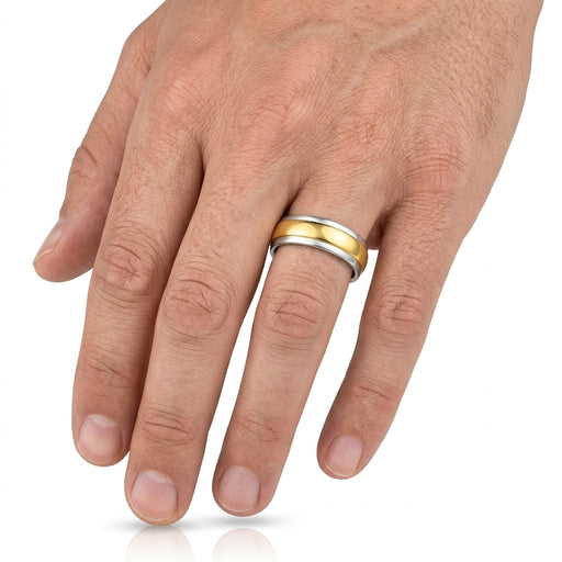 Wedding Band 14kt Gold 5.5MM Yellow & White Gold Beveled