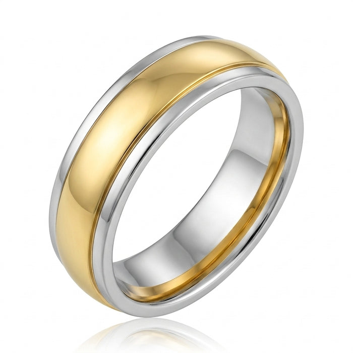 Wedding Band 14kt Gold 6MM Yellow & White Gold with Groove