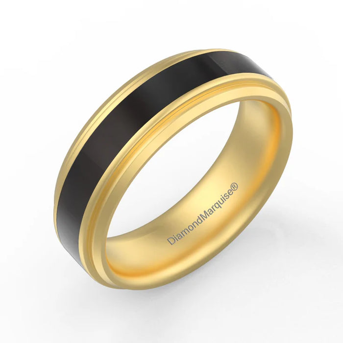 Wedding Band 14kt Gold 6MM With Black Onyx