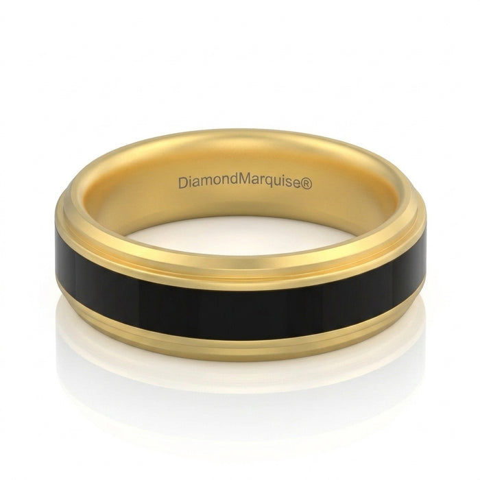Wedding Band 14kt Gold 6MM With Black Onyx