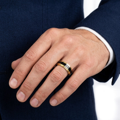 Wedding Band 14kt Gold 6MM With Black Onyx