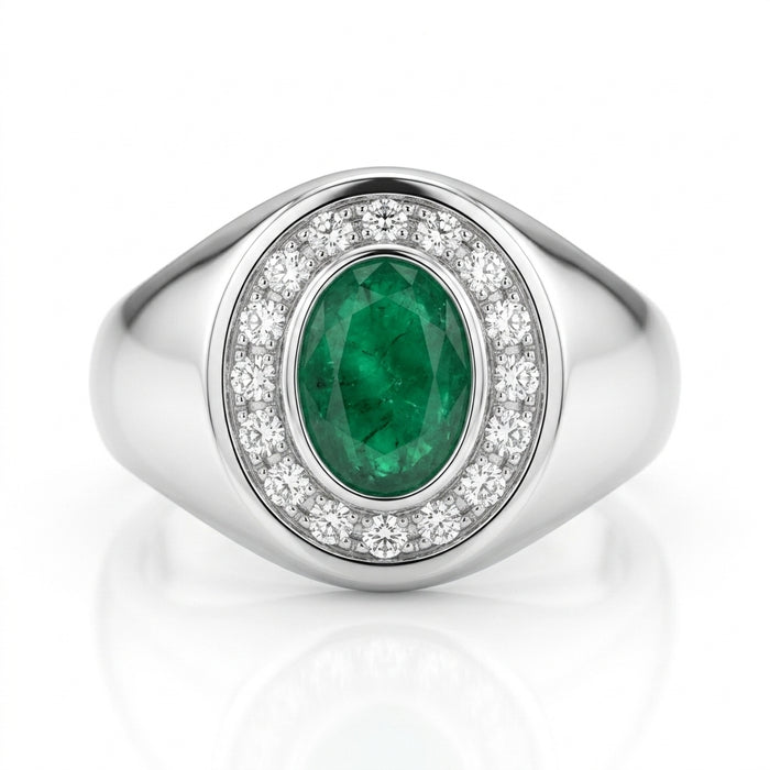 Men's Ring Emerald 0.80ct and Diamond 0.20ct tw 14kt Gold