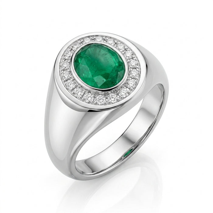 Men's Ring Emerald 0.80ct and Diamond 0.20ct tw 14kt Gold