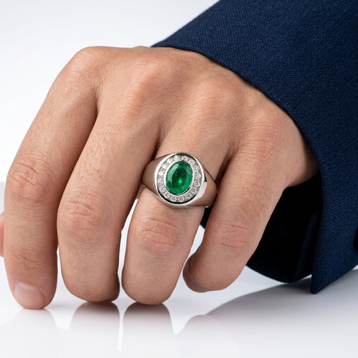 Men's Ring Emerald 0.80ct and Diamond 0.20ct tw 14kt Gold