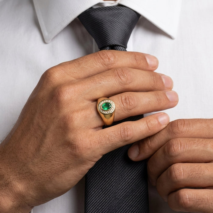 Men's Ring Emerald 0.80ct and Diamond 0.20ct tw 14kt Gold