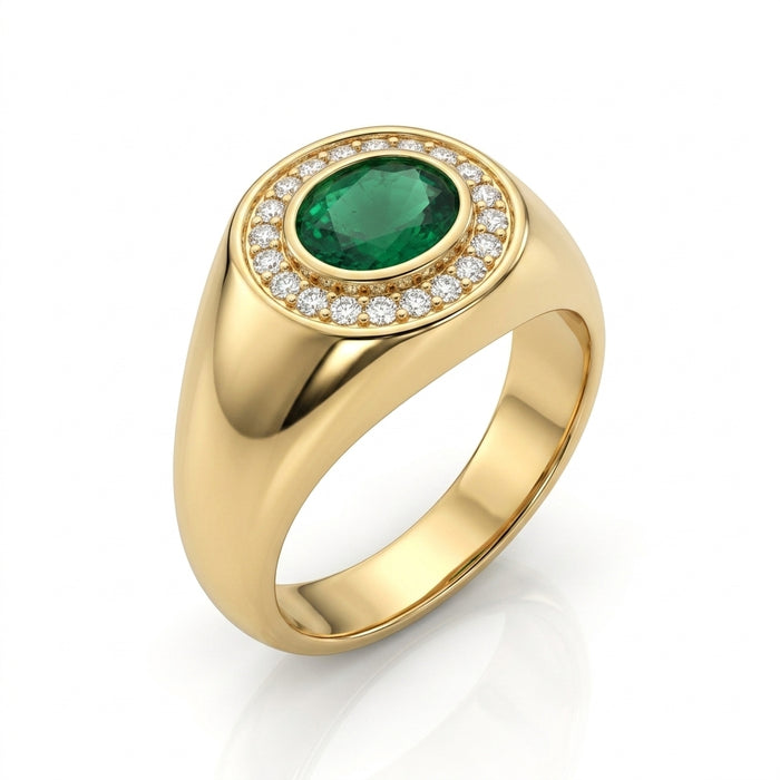 Men's Ring Emerald 0.80ct and Diamond 0.20ct tw 14kt Gold