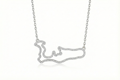 Small Outline Grand Cayman Islands Map Necklace 0.30CTW Diamonds on Border 14K Gold