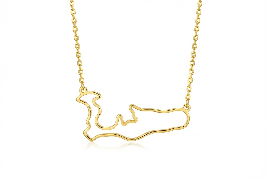 Medium outline of Grand Cayman Islands Map Necklace 14K Gold
