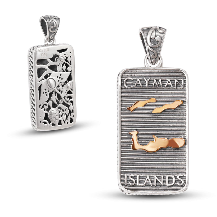 Cayman Map Pendant Handcrafted in 18kt Gold and Sterling Silver