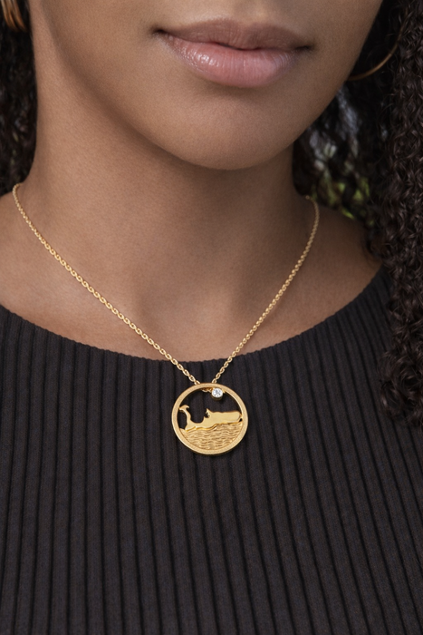 Circle of Grand Cayman Islands Map Necklace 1.00CTW Diamonds on Border 14K Gold