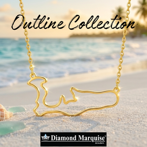 Small outline of Grand Cayman Islands Map Necklace 14K Gold