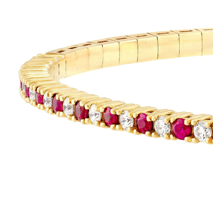 1.50 CTW Half Eternity Ruby and Diamond Flex Bangle