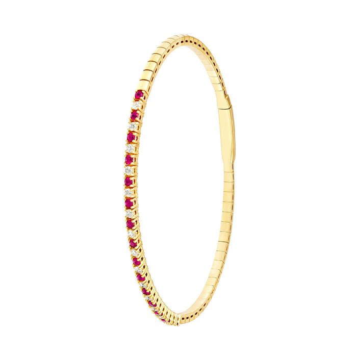 1.50 CTW Half Eternity Ruby and Diamond Flex Bangle