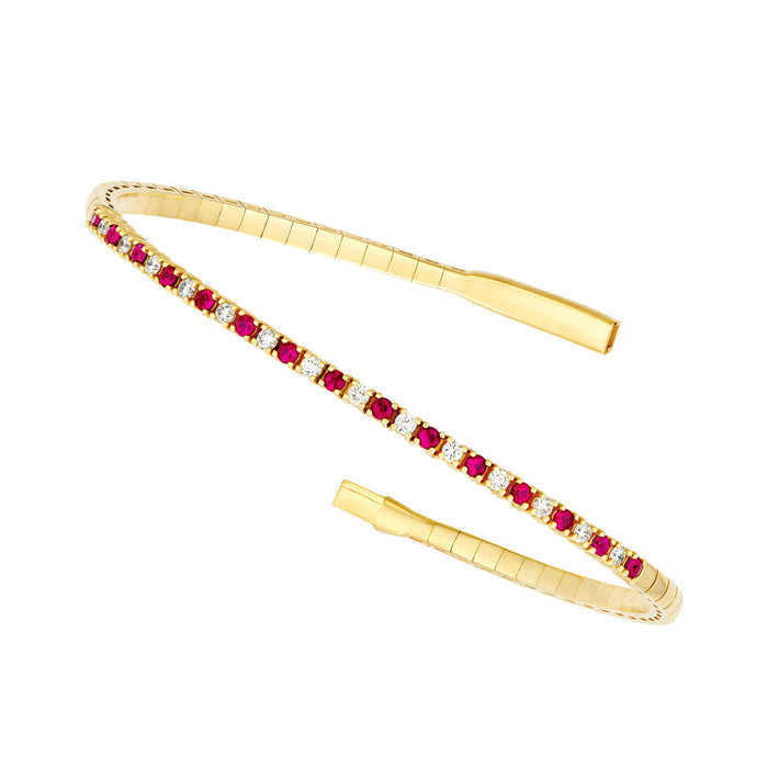1.50 CTW Half Eternity Ruby and Diamond Flex Bangle