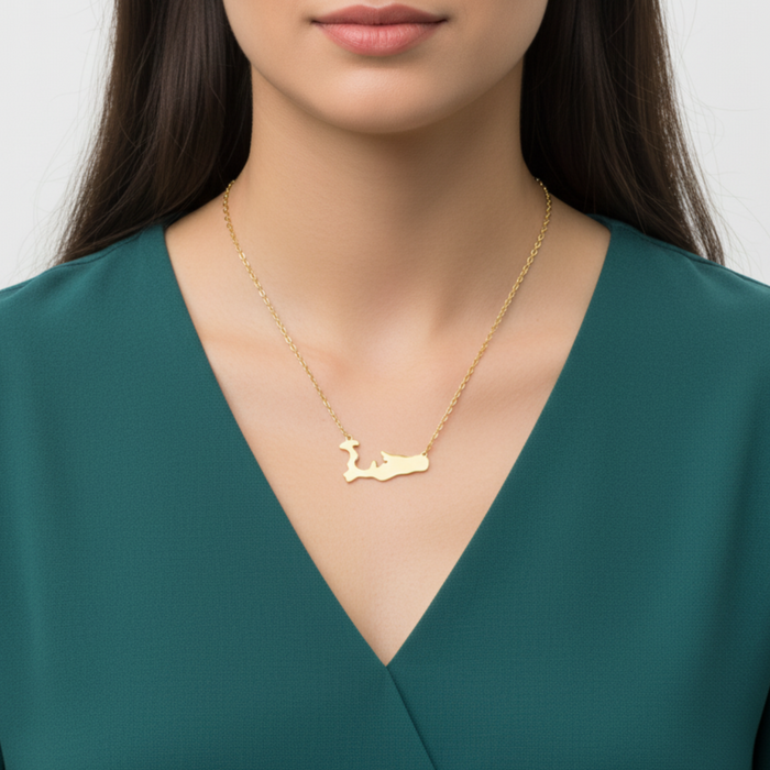 Large Grand Cayman Islands Map Necklace - 14k Yellow, White, or Rose Gold