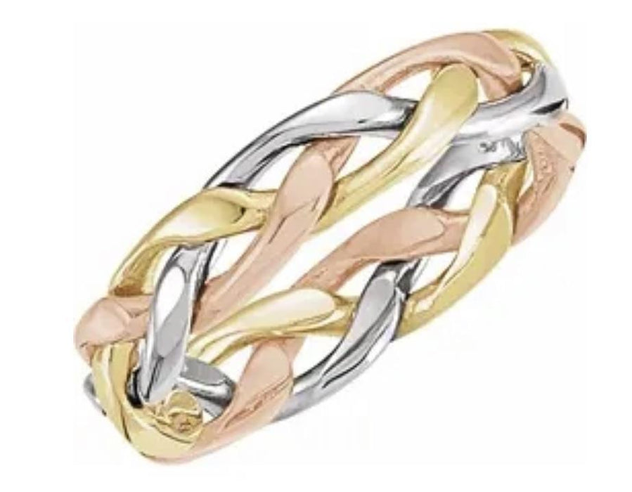 Wedding Band 14kt Gold 5MM Yellow, Rose & White Gold Woven