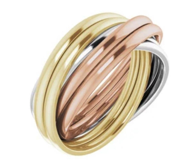 Wedding Band 14kt Gold 6MM Band Rolling In Three Gold Colors