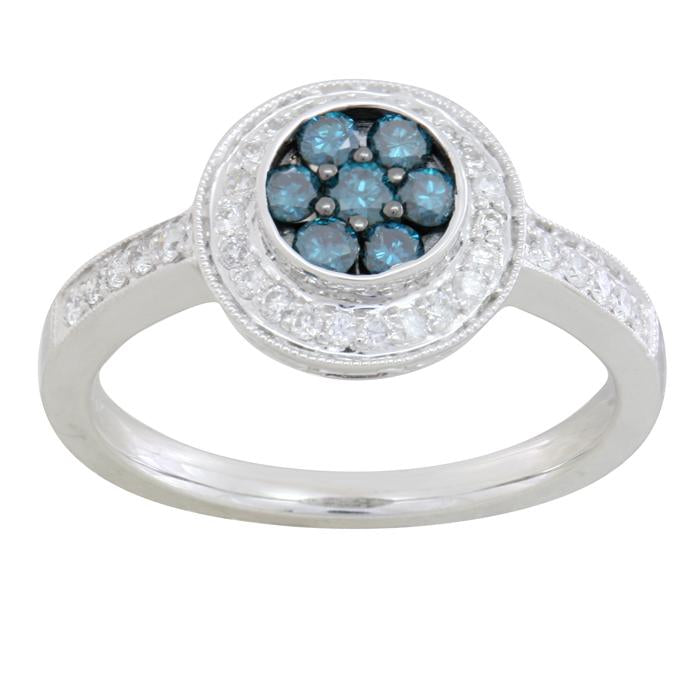Blue and White Diamond Ring 0.70cttw 14kt Gold