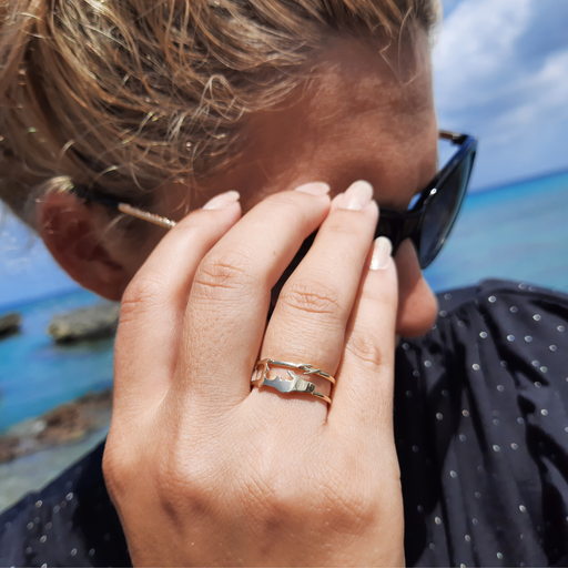 14K Gold Cayman Map Ring with Double Band – Featuring Grand Cayman, Cayman Brac & Little Cayman
