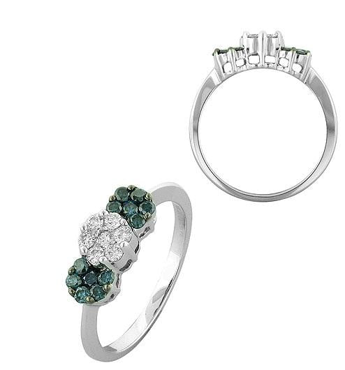 Blue and White Diamond Ring 0.42cttw 14kt Gold