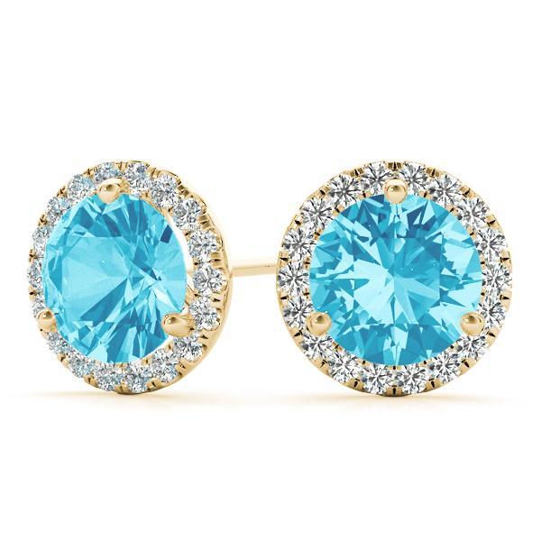 Blue Topaz 0.50ct & Diamond 0.21ct Earrings - 14kt Gold