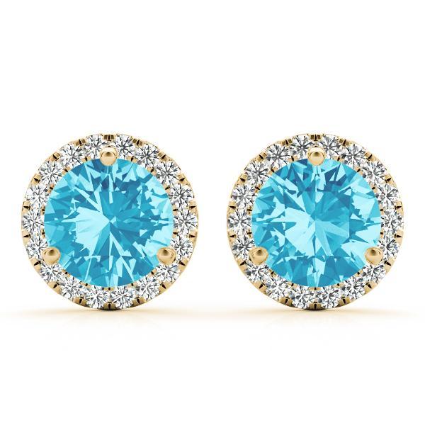 Blue Topaz 0.50ct & Diamond 0.21ct Earrings - 14kt Gold