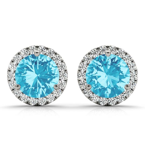 Blue Topaz 0.50ct & Diamond 0.21ct Earrings - 14kt Gold