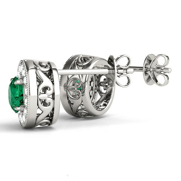 Emerald 2.16ct  & Diamond 0.44ct Earrings - 14kt Gold