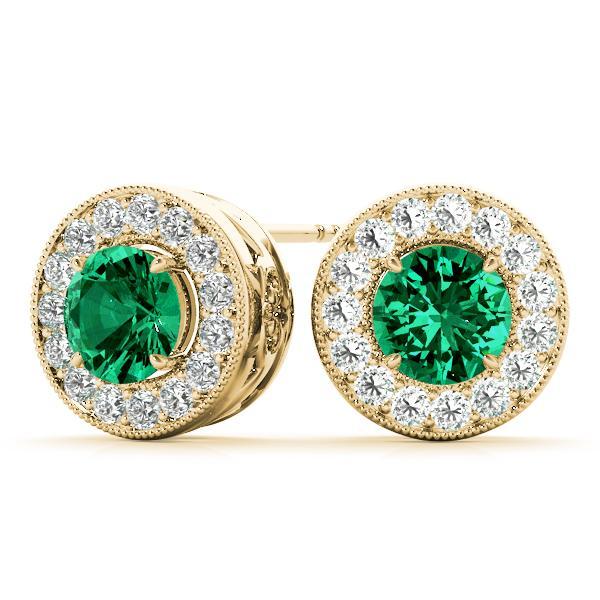 Emerald 1.07ct  & Diamond 0.41ct Earrings - 14kt Gold