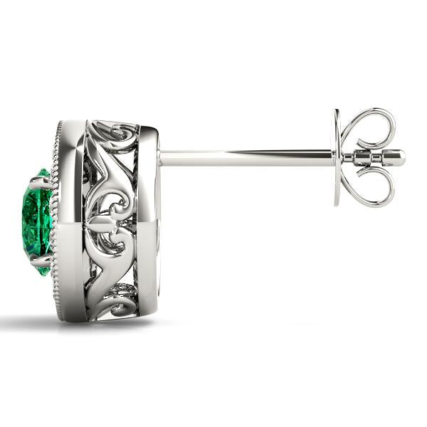 Emerald 1.07ct  & Diamond 0.41ct Earrings - 14kt Gold