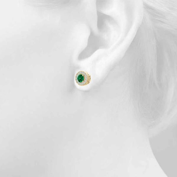 Emerald 0.58ct  & Diamond 0.34ct Earrings - 14kt Gold