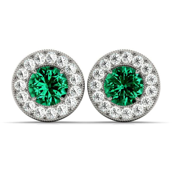 Emerald 0.58ct  & Diamond 0.34ct Earrings - 14kt Gold